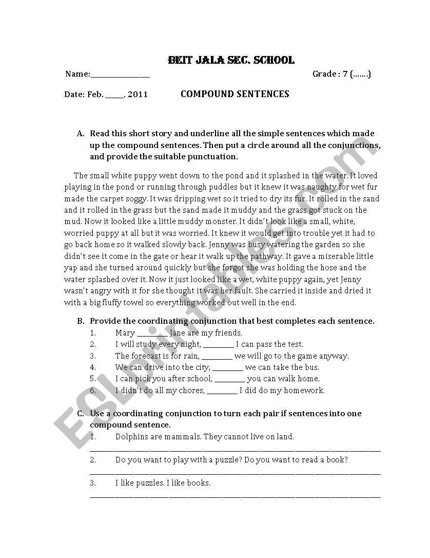 Compound Sentences worksheet