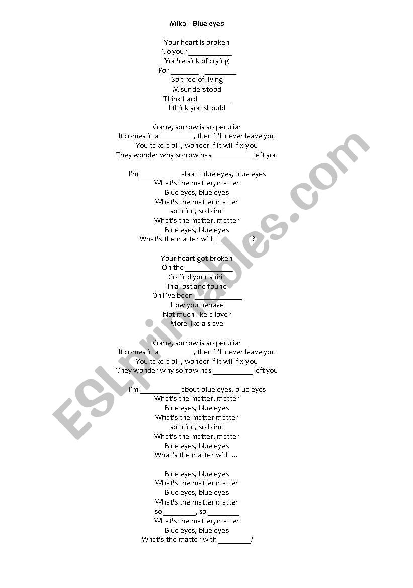 Mika - Blue eyes worksheet