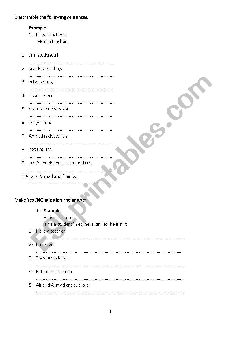 verb to be practice worksheet