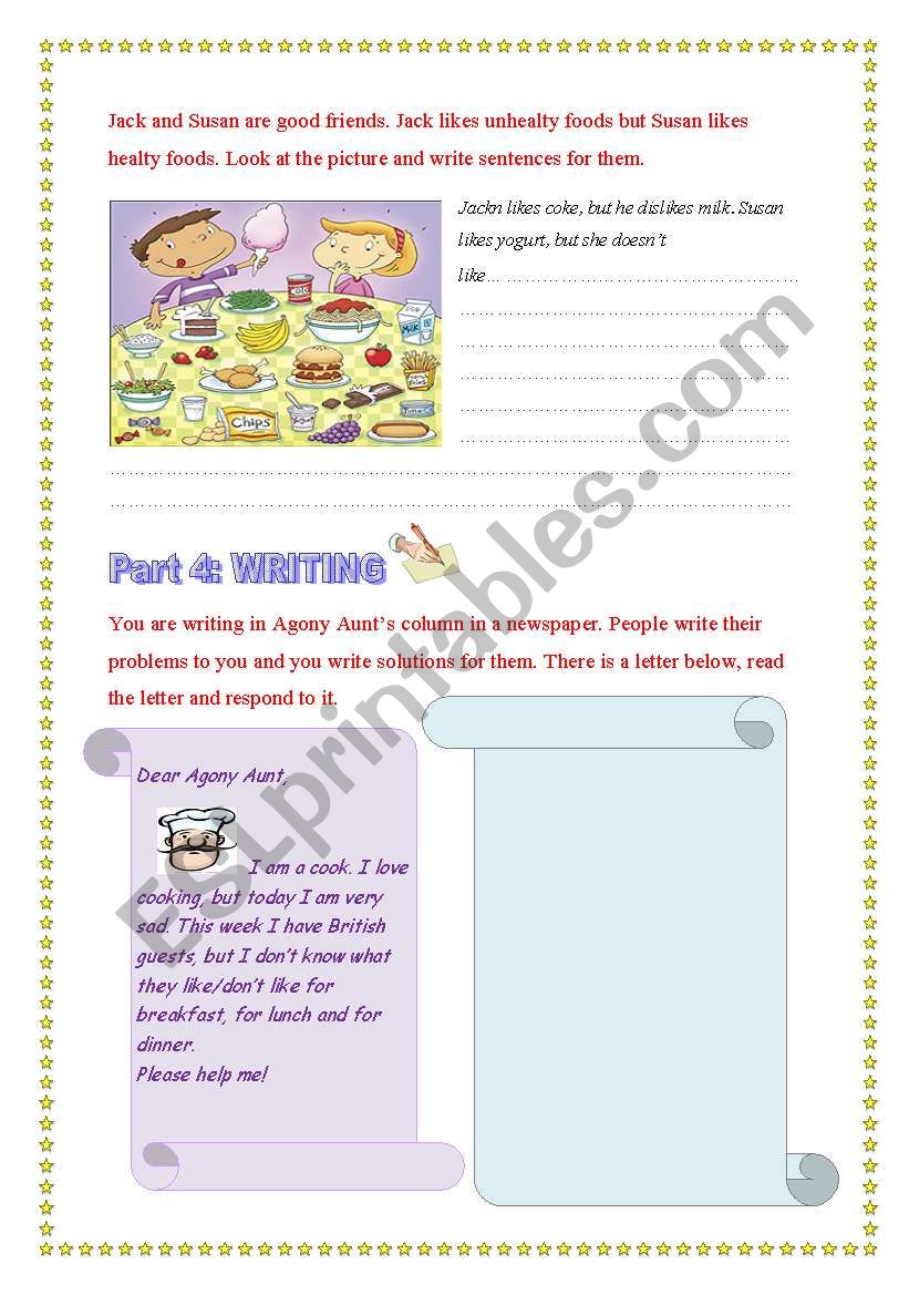 The writing worksheet on food worksheet