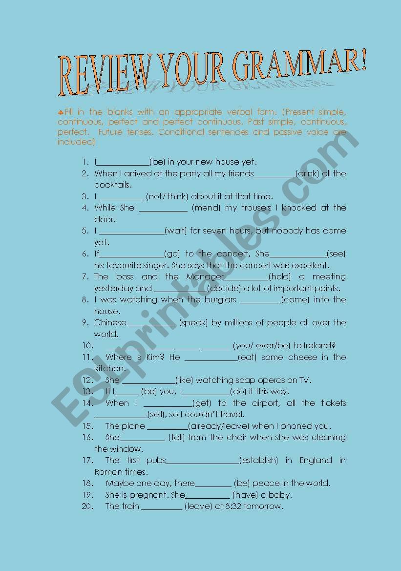 Grammar Revision worksheet