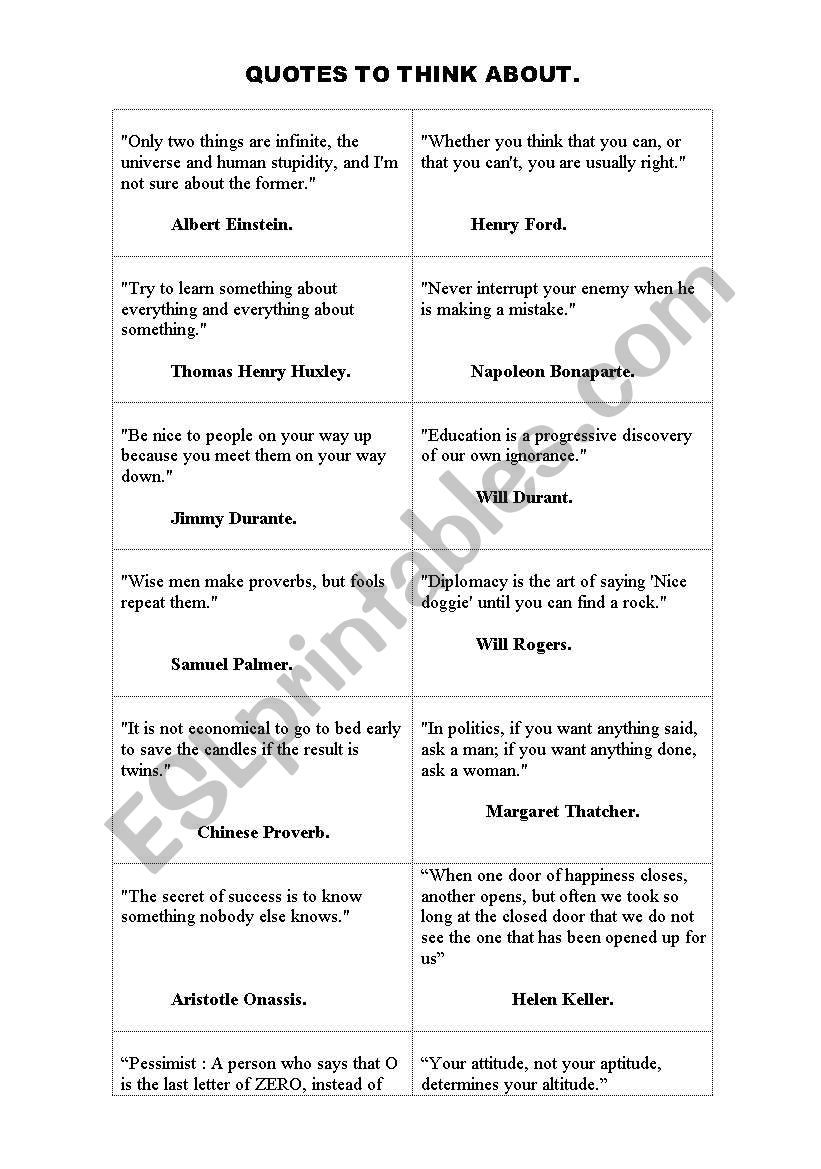 FAMOUS QUOTES TO THINK ABOUT worksheet