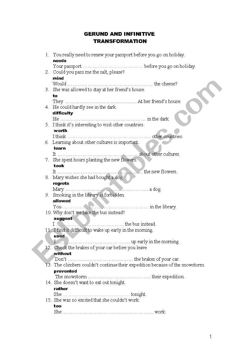 Gerund and Infinitive Transformation