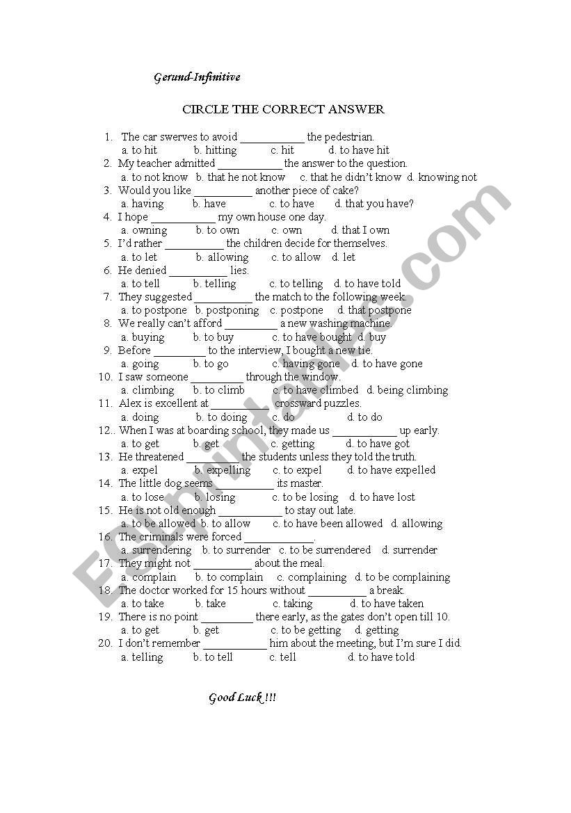 Gerund-Infinitive worksheet