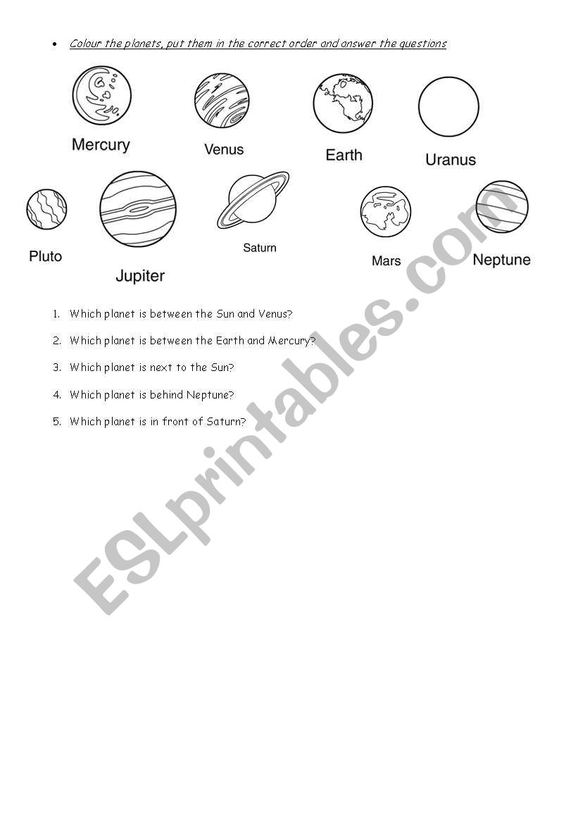 The Planets worksheet