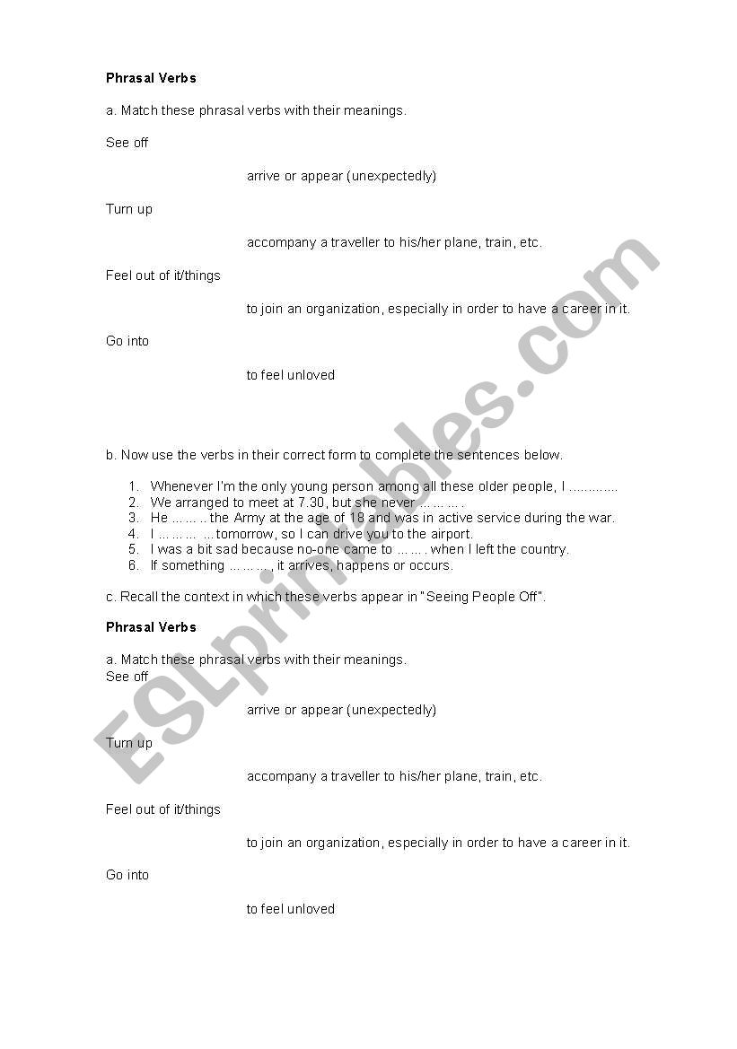 Phrasal Verbs worksheet