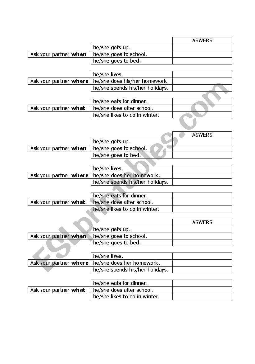 speaking task with when where and what