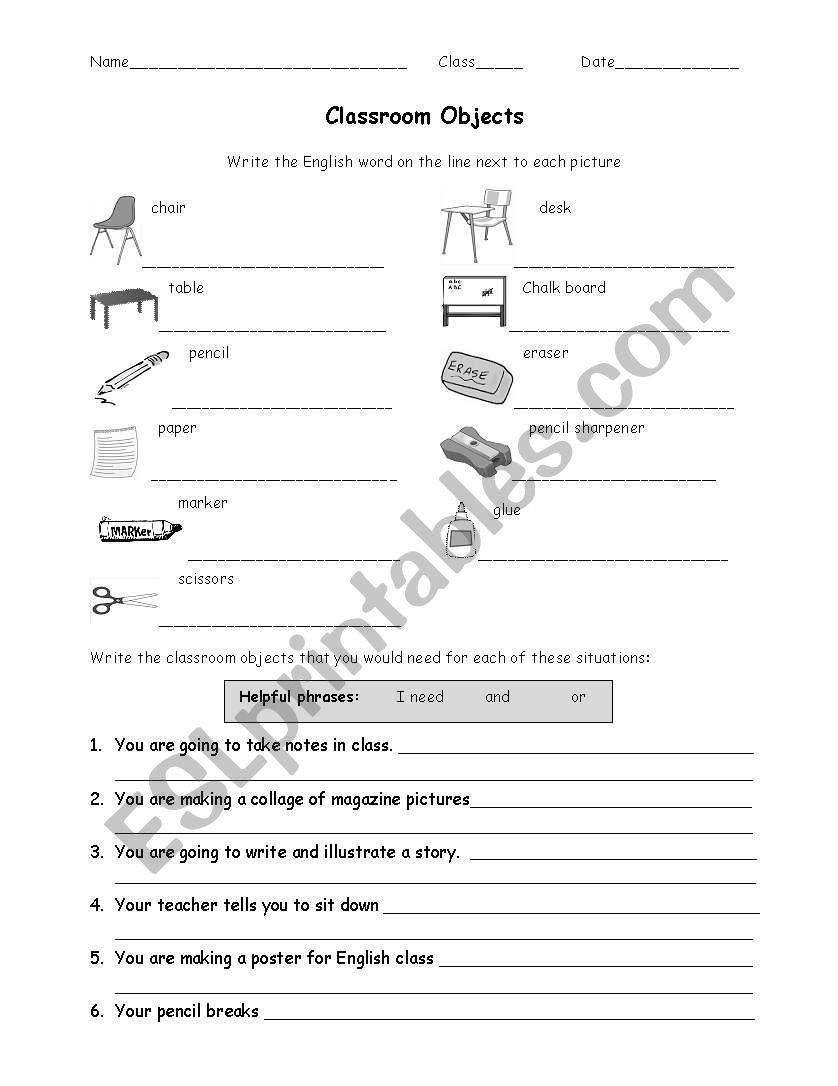 Classroom Objects - to match PowerPoint