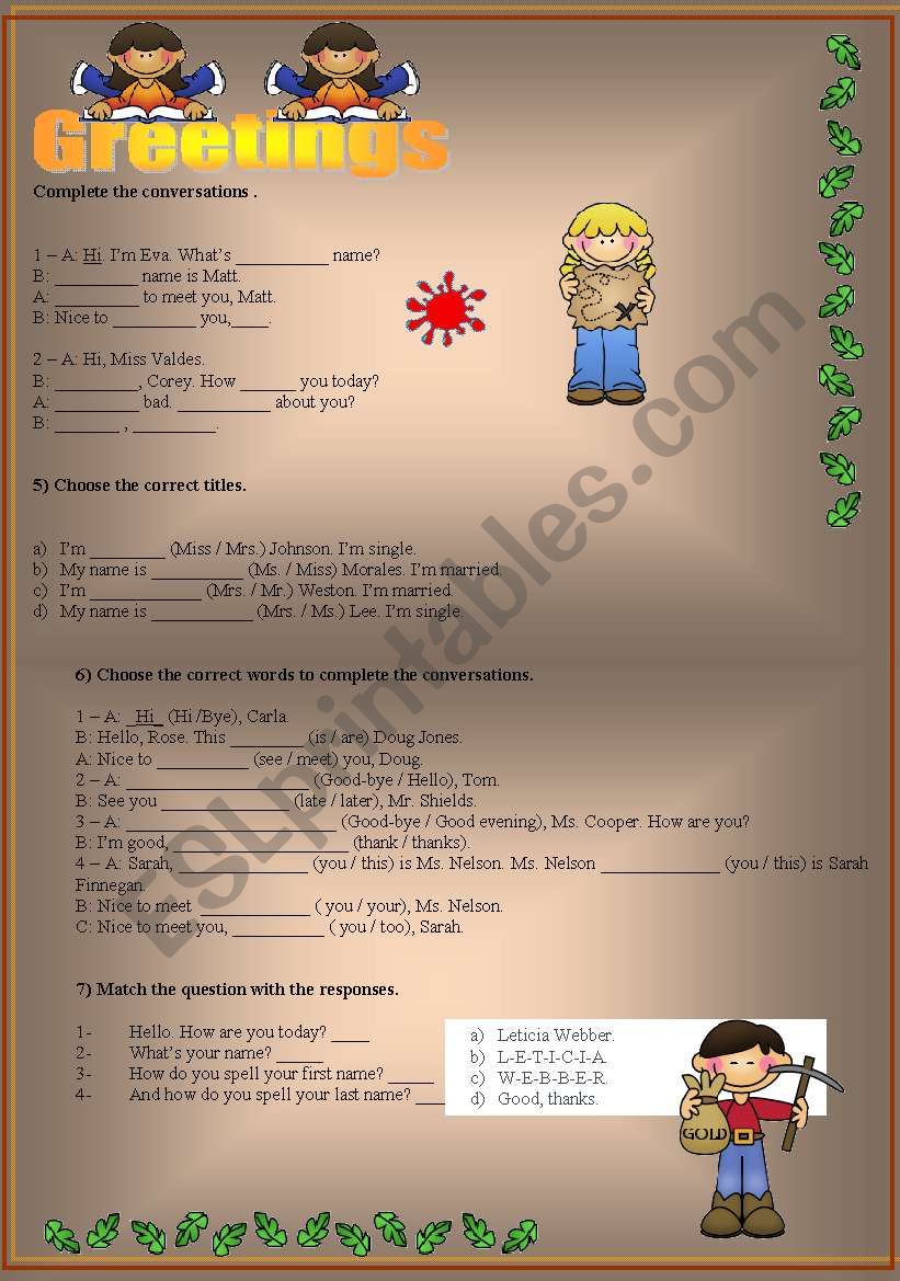 GREETINGS worksheet