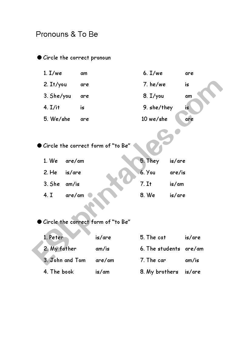 Personal pronouns & To be special needs practice