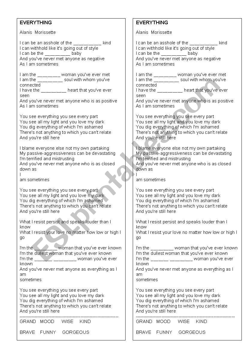 Song Alanis Morissete worksheet