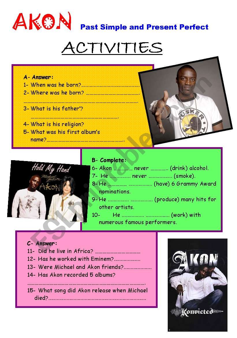Akon- reading comprehension-past simple and present perfect
