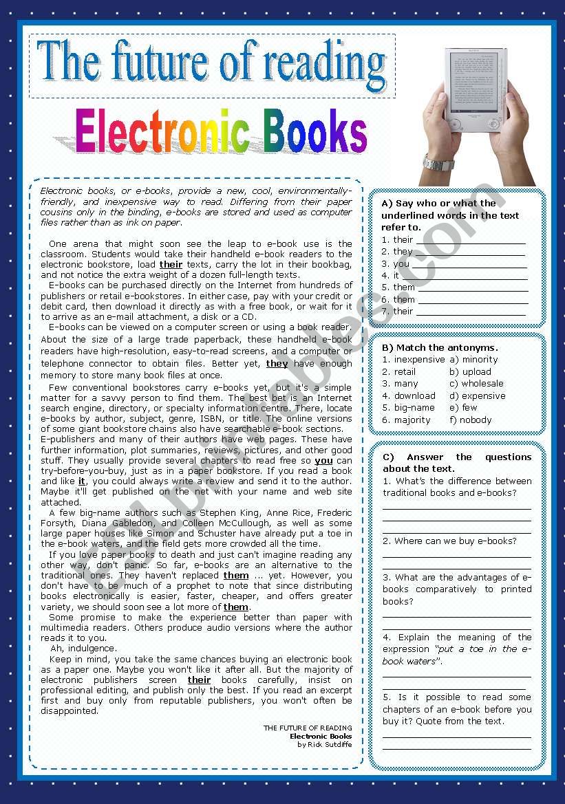 The future of reading - Electronic books (e-books)