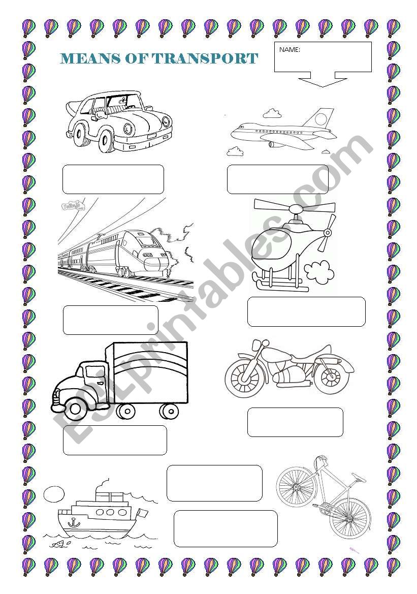 Means of transport worksheet