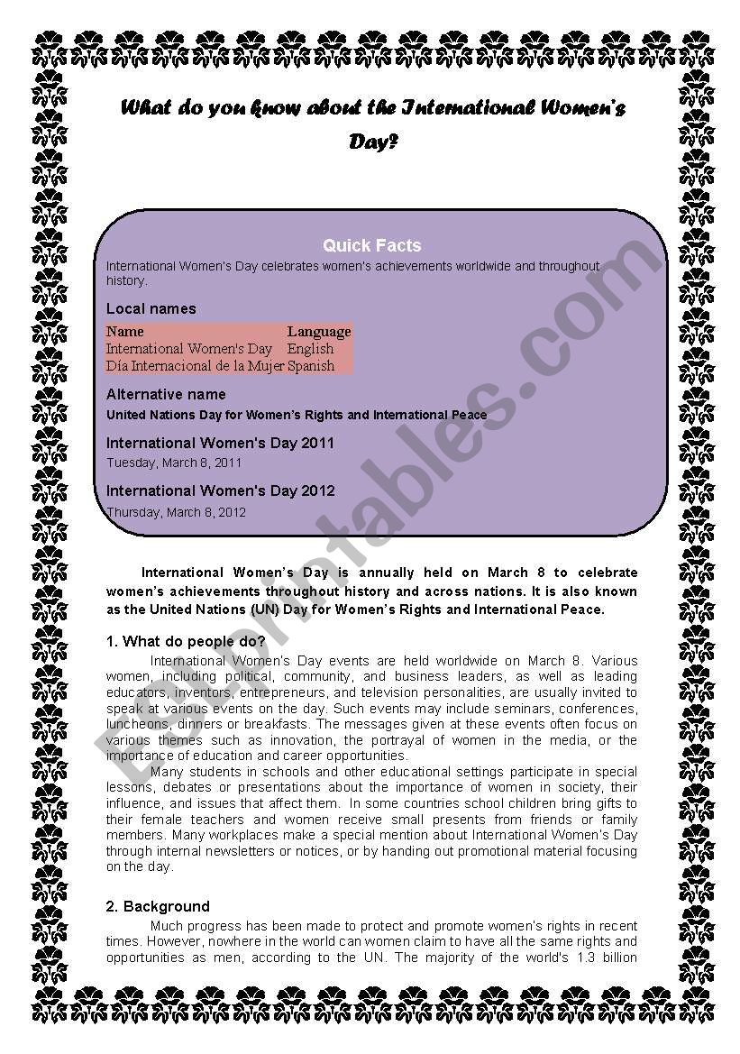 International womens Day II worksheet