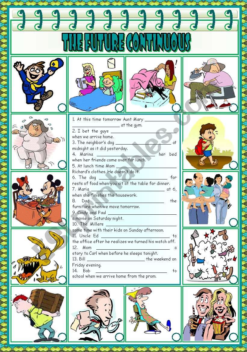 The Future Continuous  practice  2 tasks  teachers handout with keys  B&W version  3 pages  editable