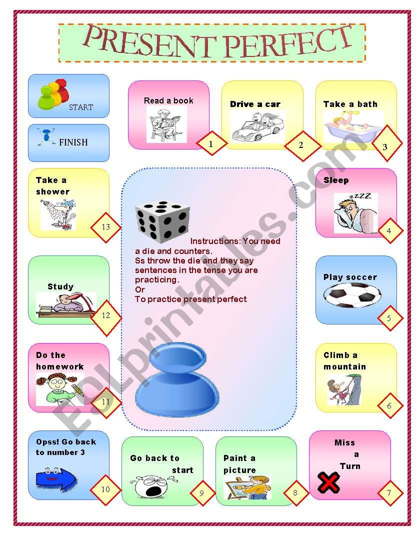 Present perfect game  worksheet