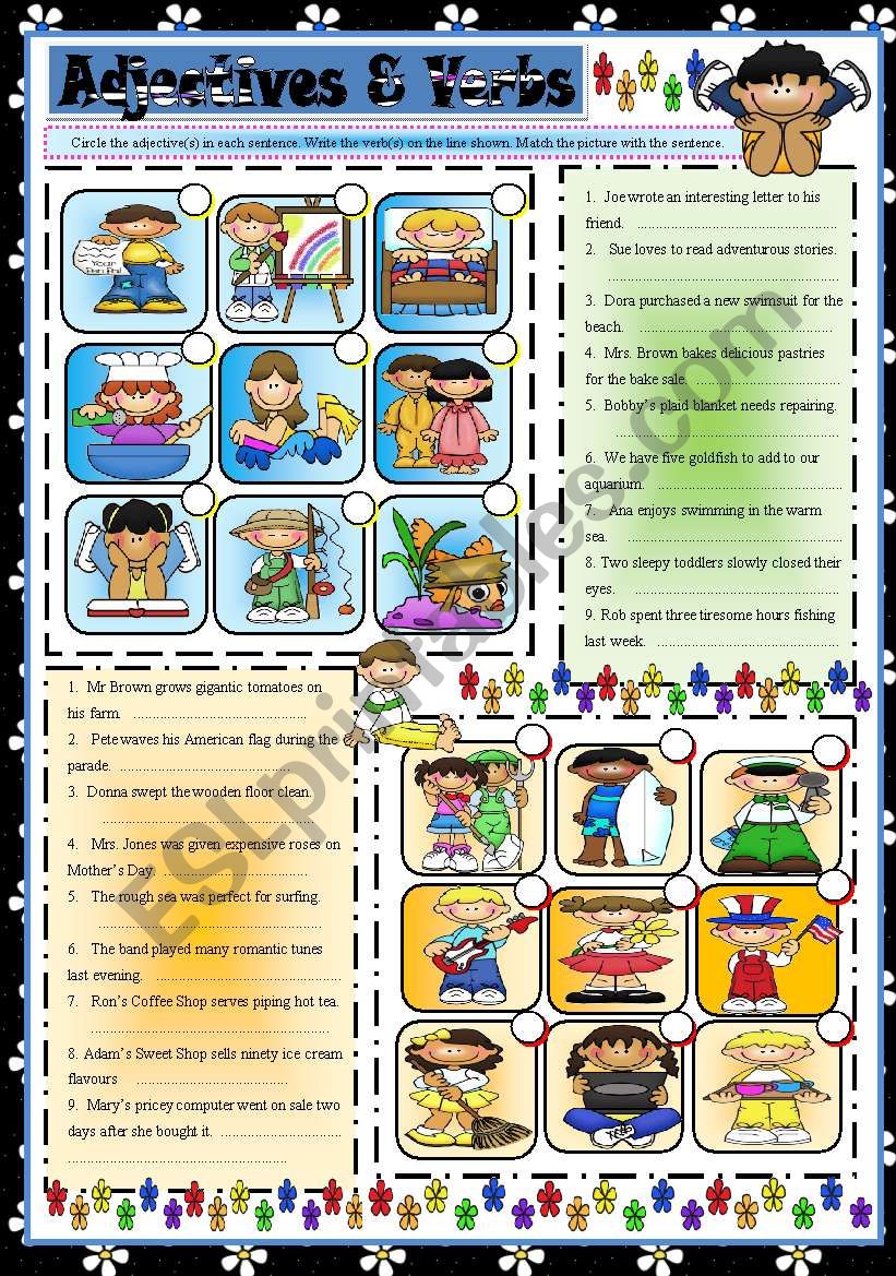 Adjectives and Verbs worksheet