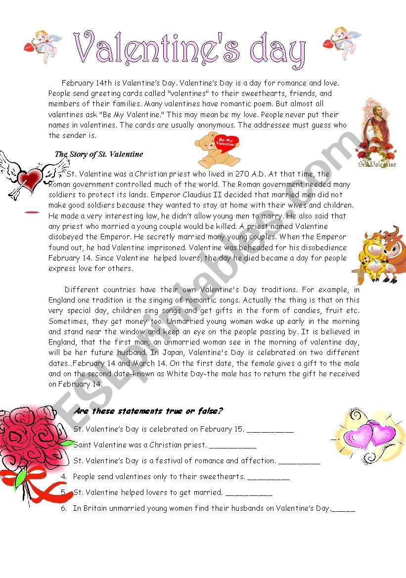 Valentines Day worksheet