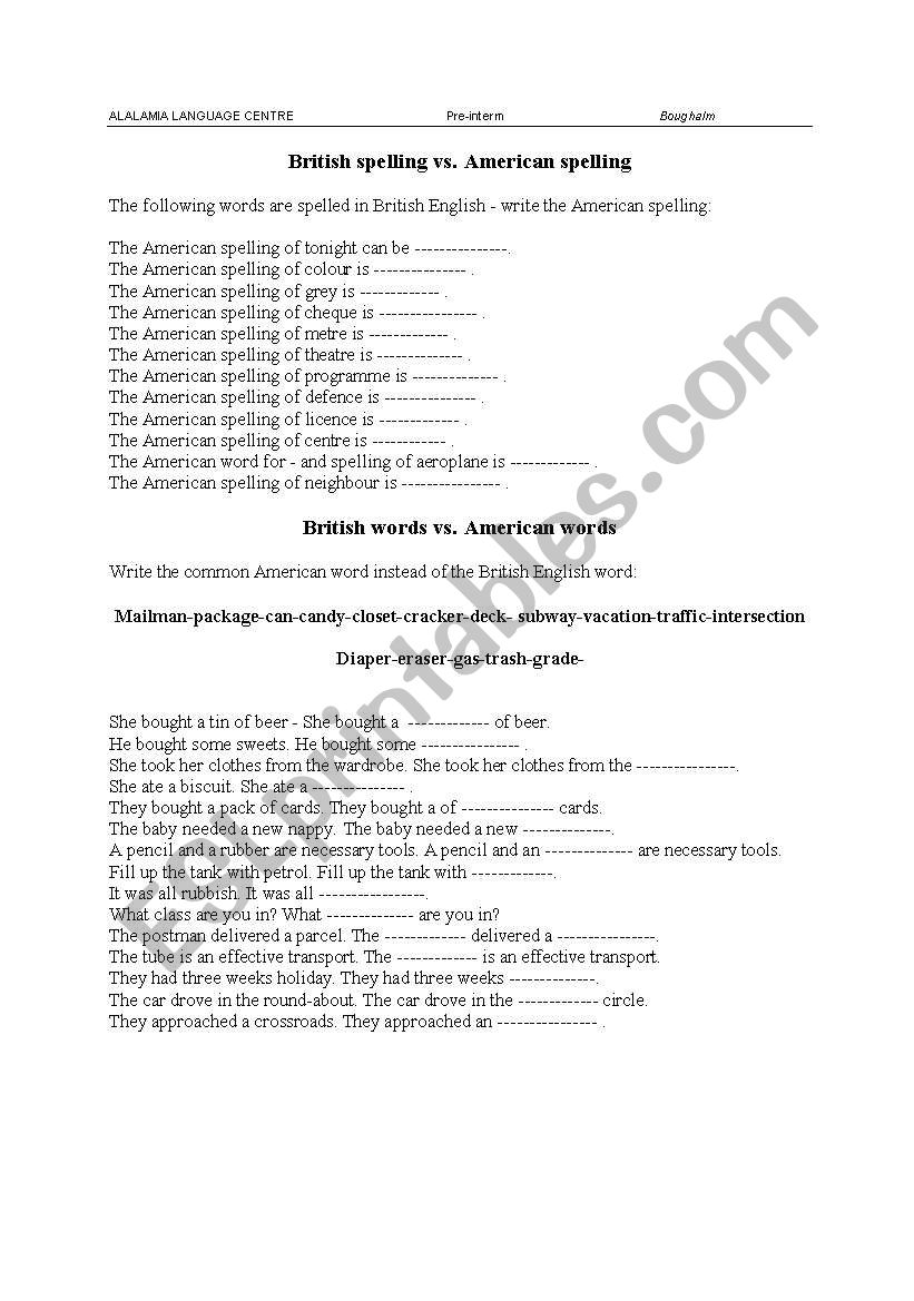 British and American English diffrences