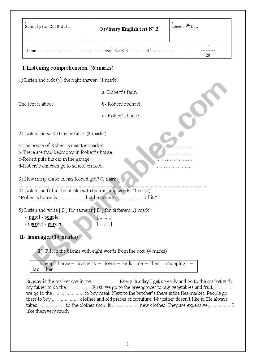 Midterm term test number 2 for 7th form