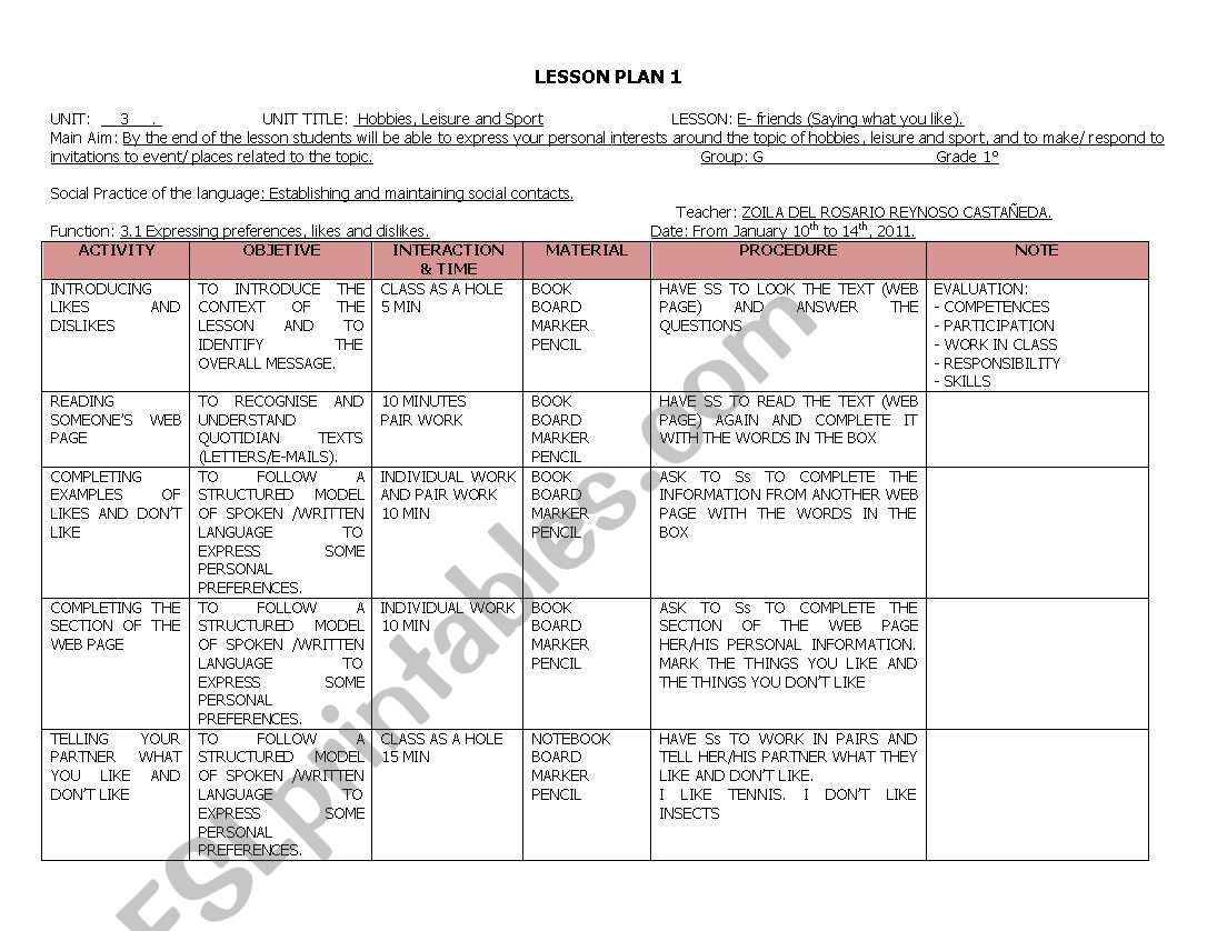 lesson plan worksheet