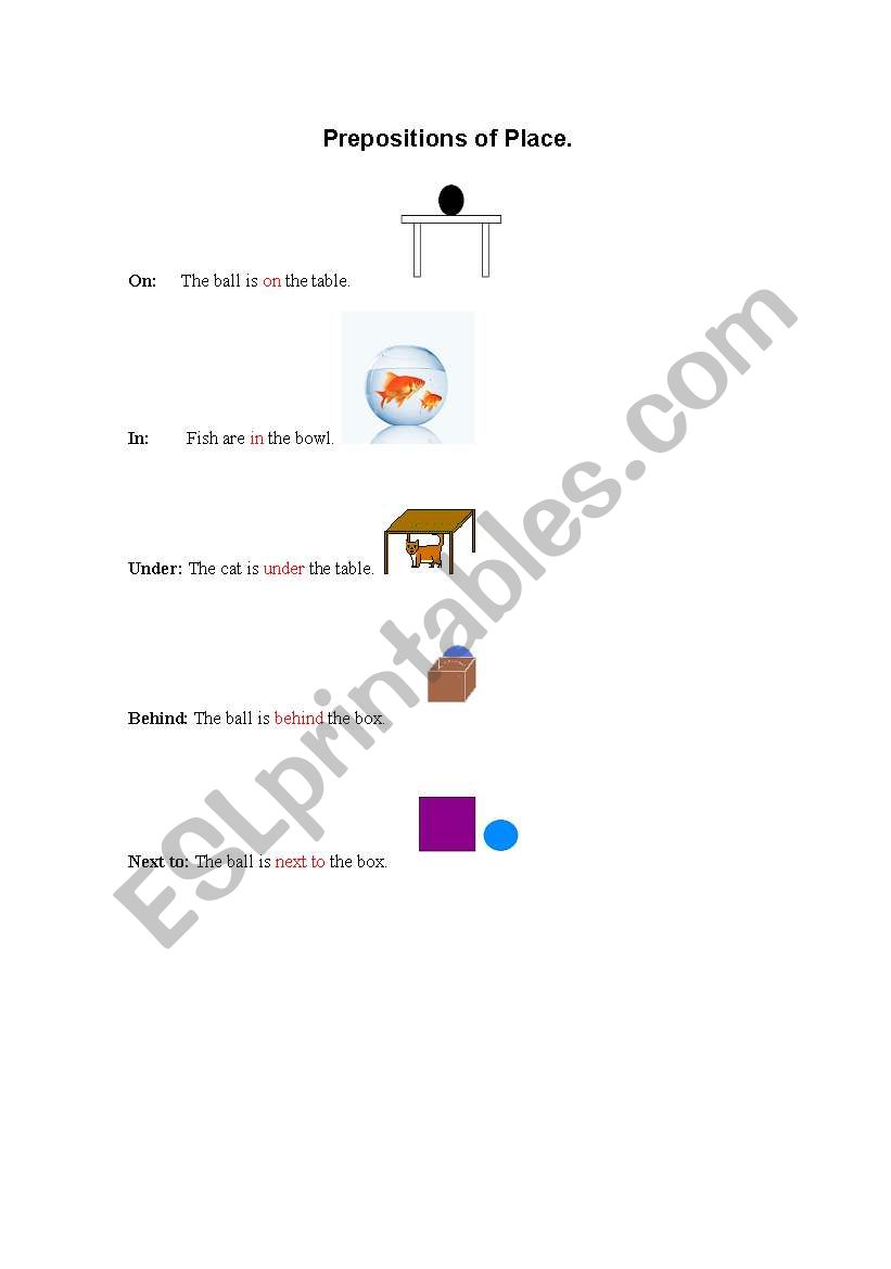 Preposition of Place worksheet