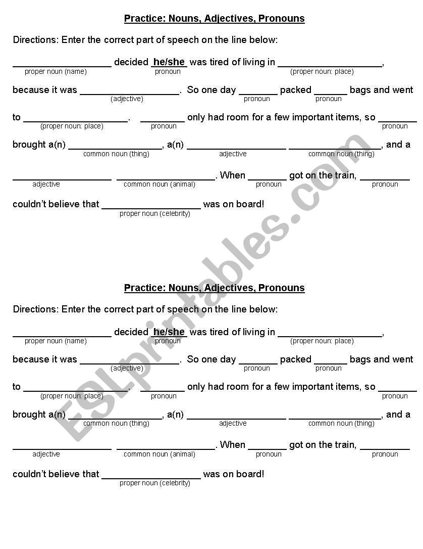 Mad Lib worksheet