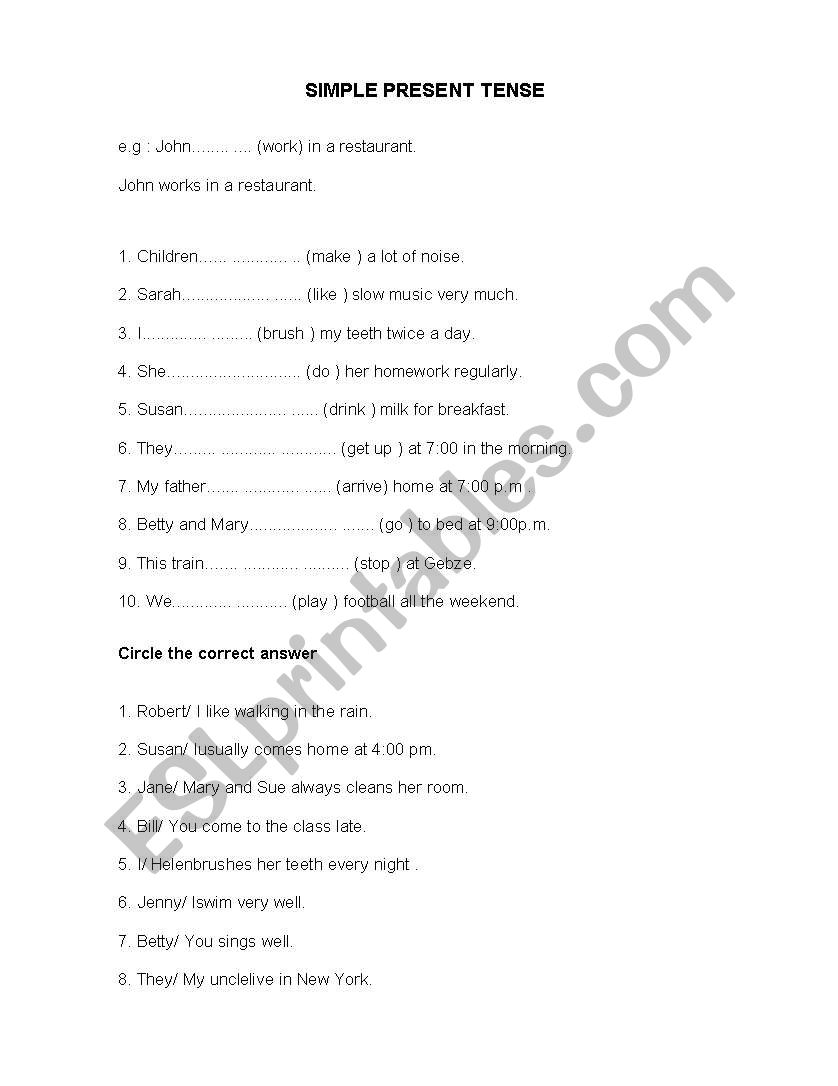 Simple Present Tense worksheet