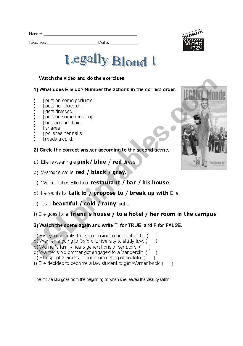 Legally Blond 1 - Movie worksheet