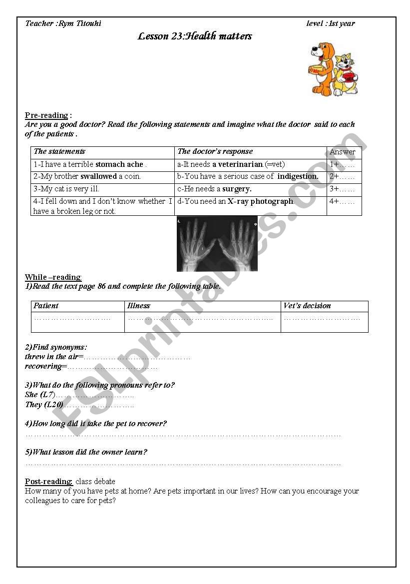 lesson23:Health matters first year Tunisian pupils