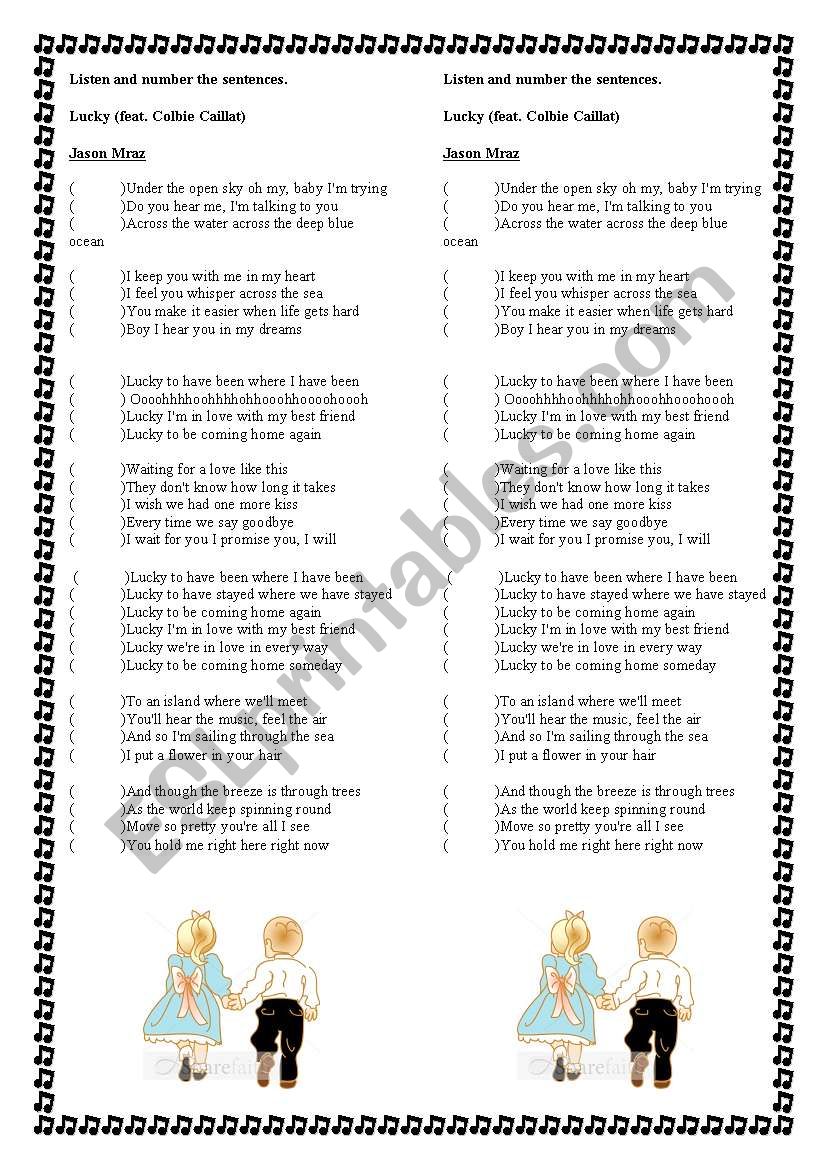 Lukcy - Jason Mraz Song worksheet