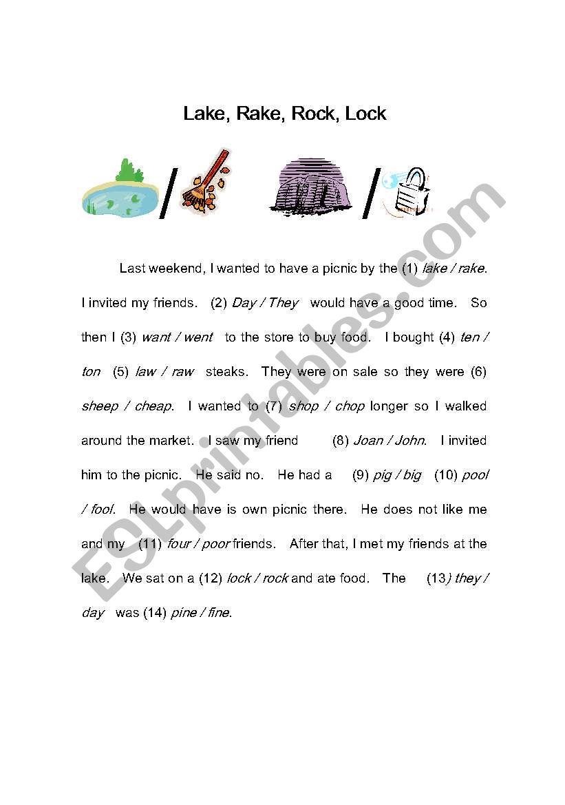 Rake, Lake, Rock, Lock worksheet