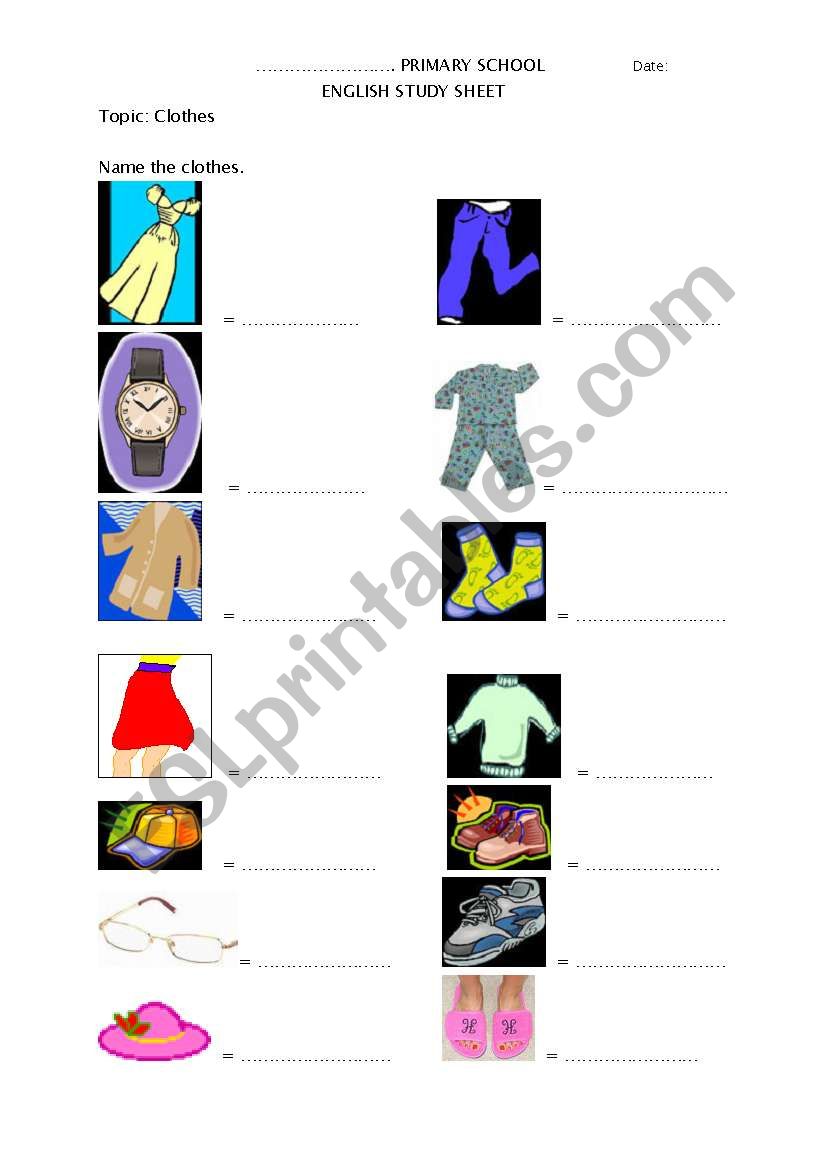 Clothes worksheet