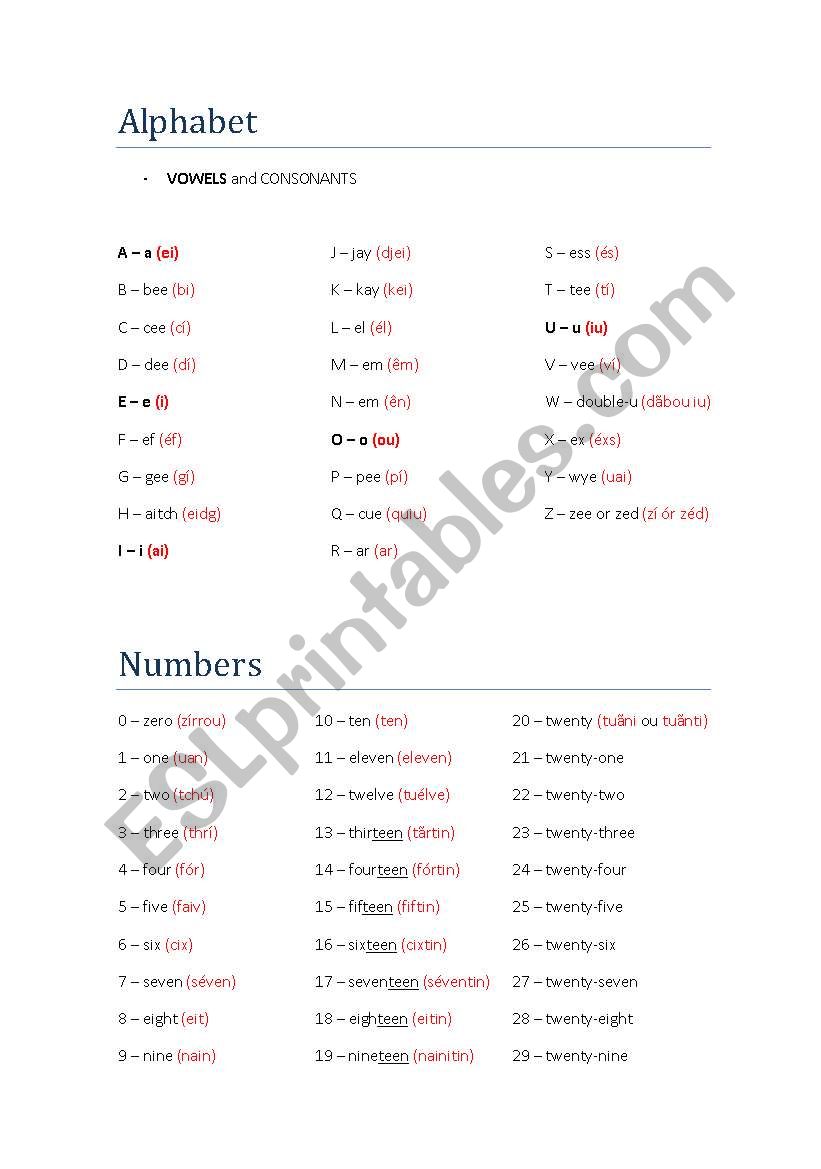 Alphabet & Numbers worksheet