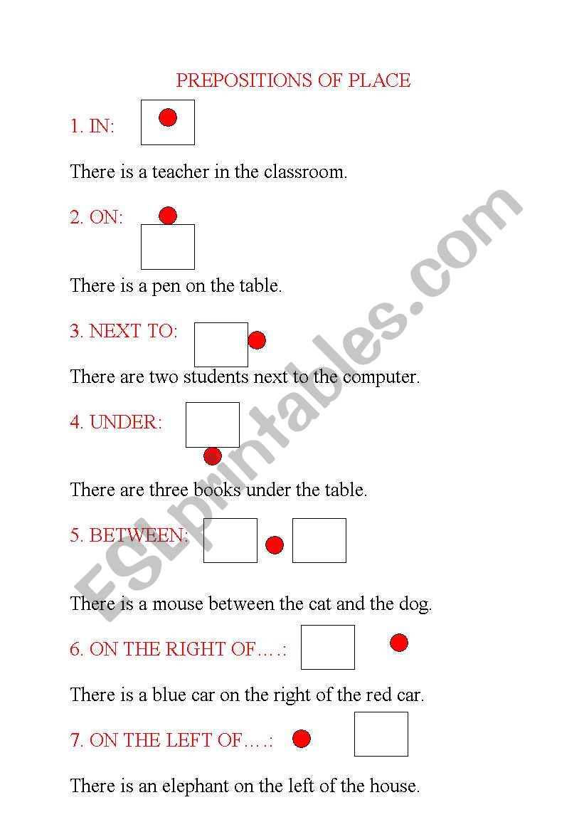 prepositions of place worksheet