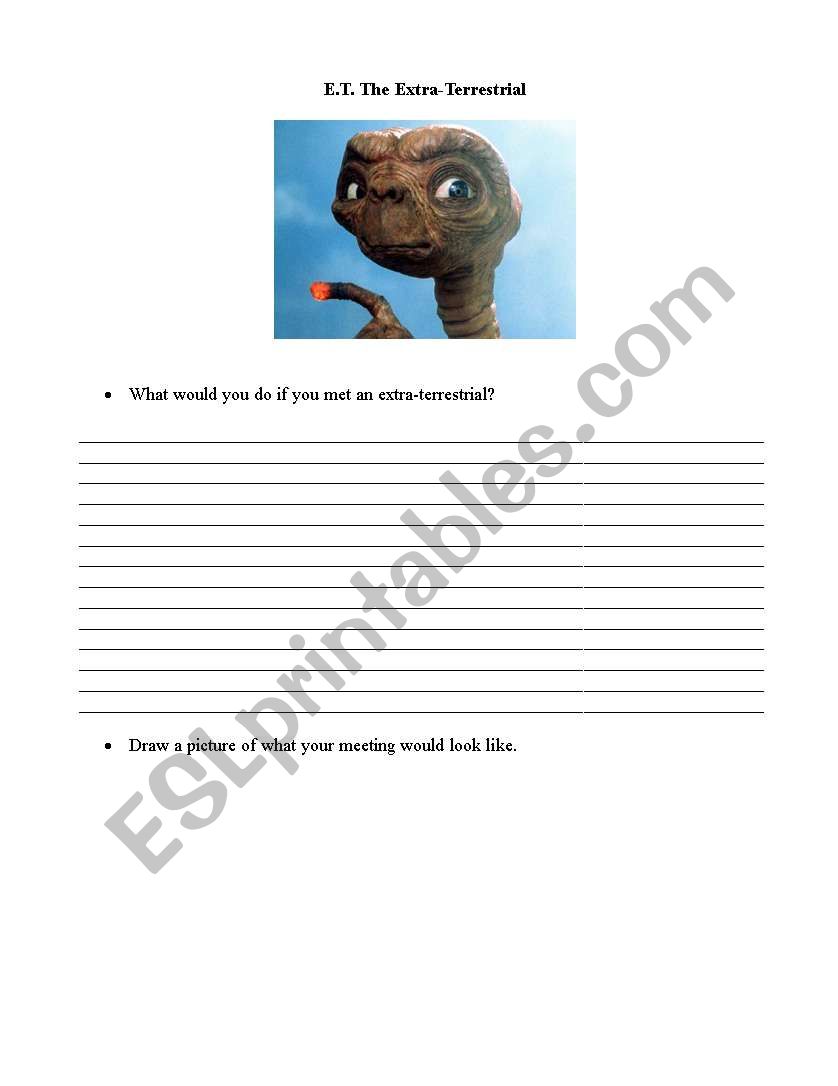 E.T. Pre-Viewing Exersise worksheet