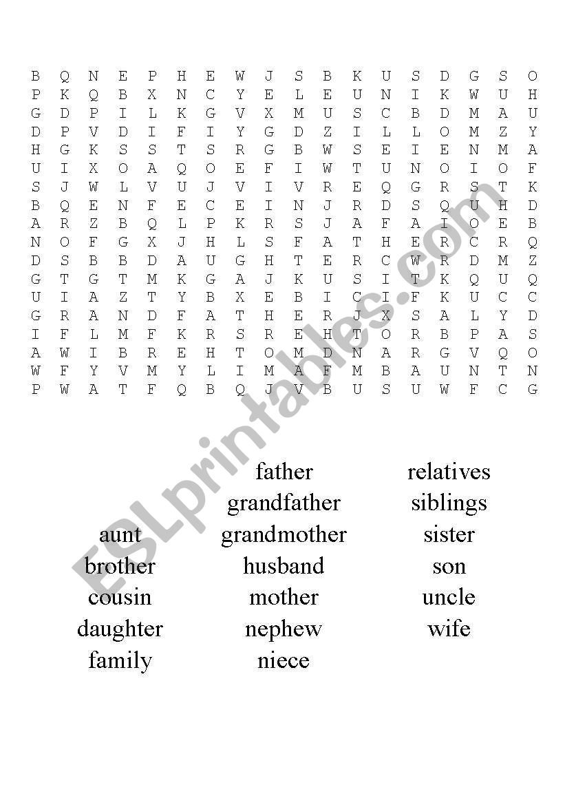 FAMILY WORD SEARCH worksheet