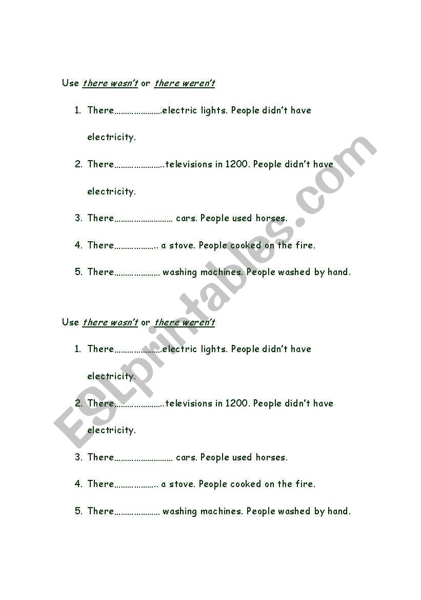 Use there wasn´t and weren´t in the following sentences