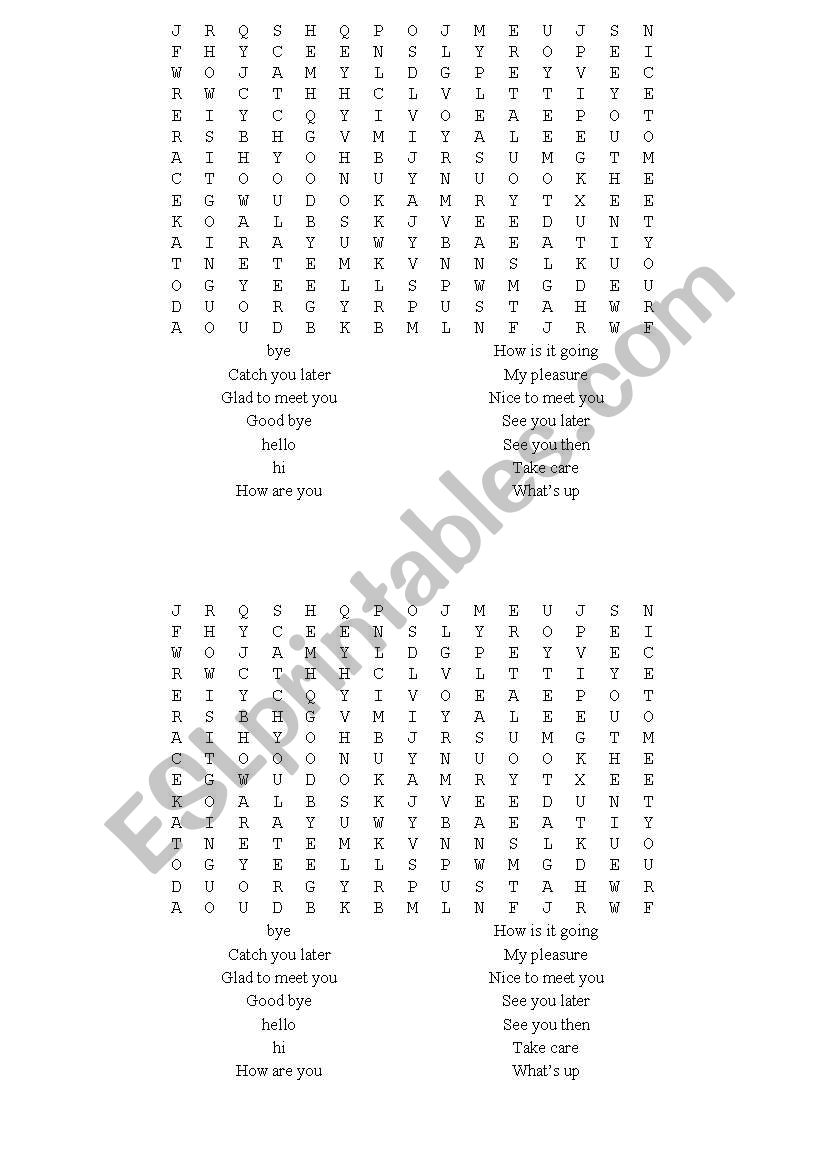 GREETINGS WORDSEARCH worksheet