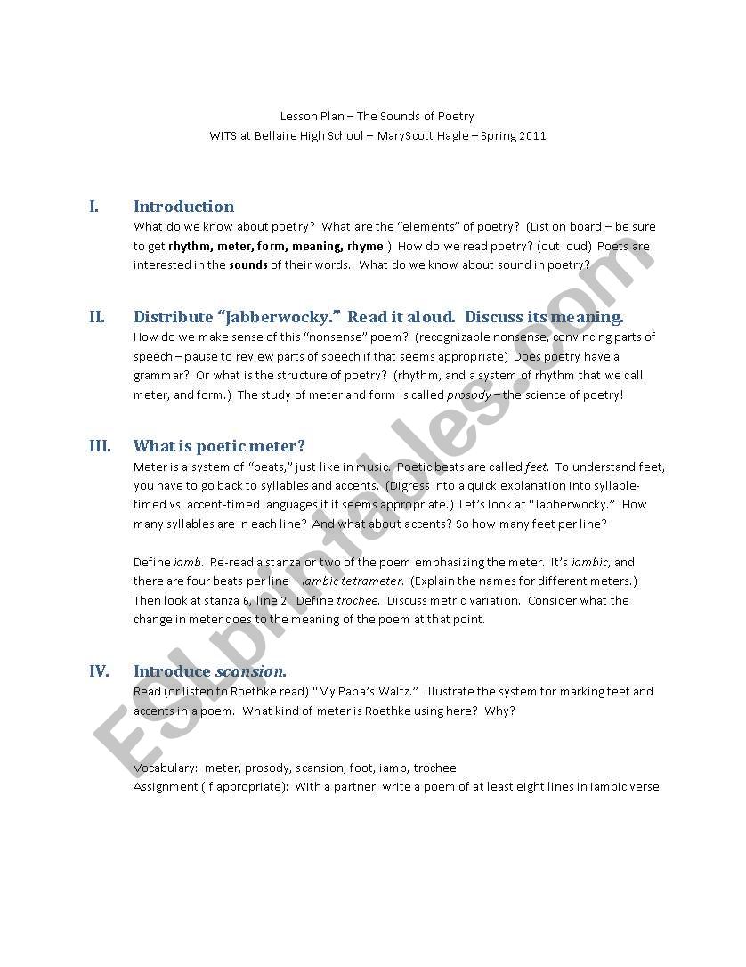 Sounds of Poetry worksheet