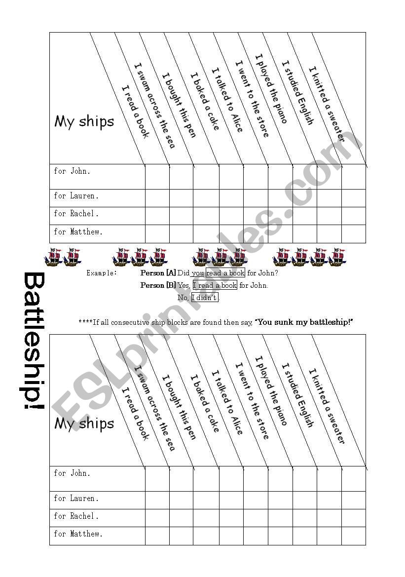 Past Tense BattleShip!! worksheet