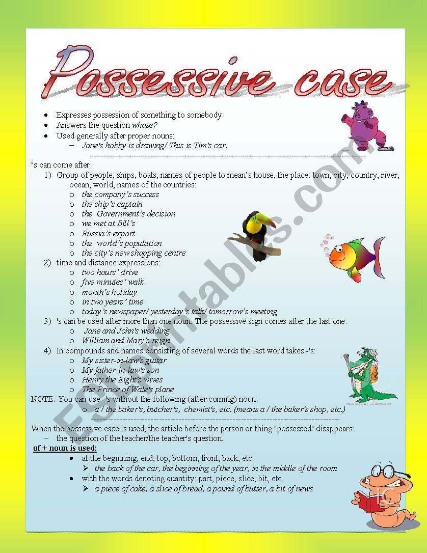 Possessive case: full explanation and various exercises