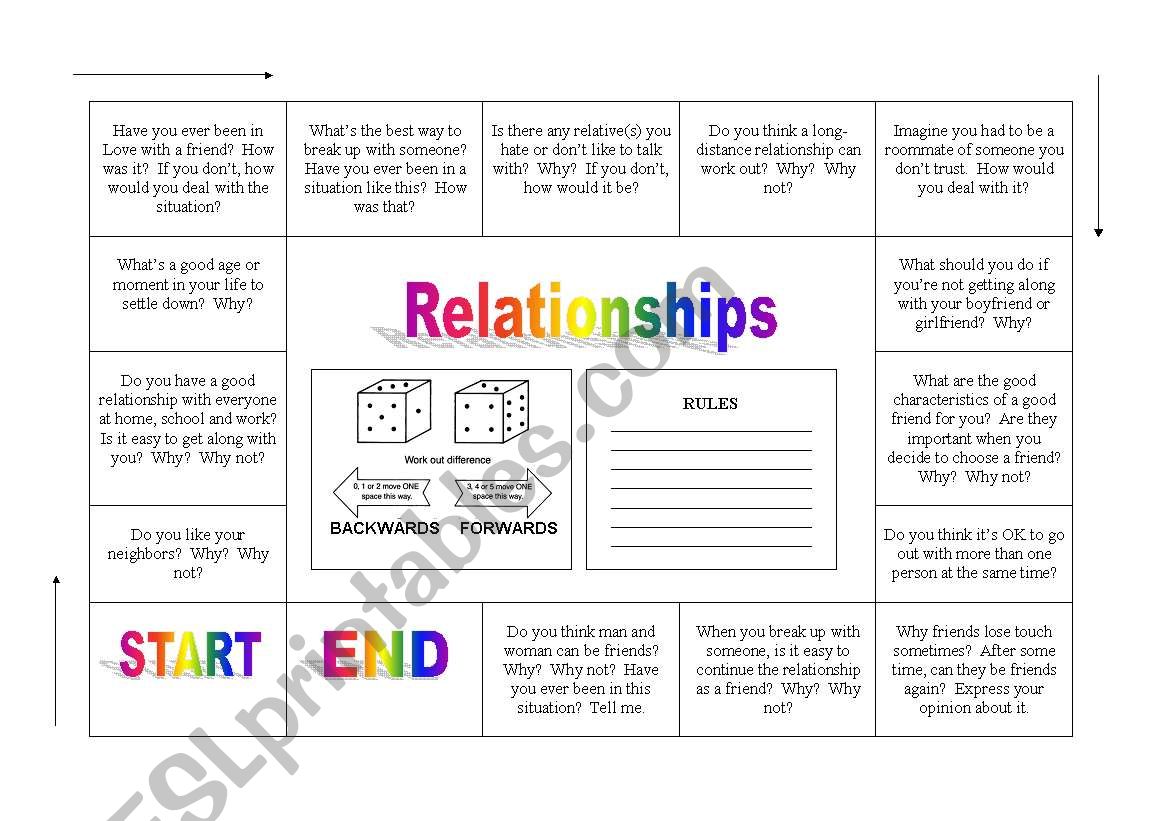 Relationships Boardgame worksheet