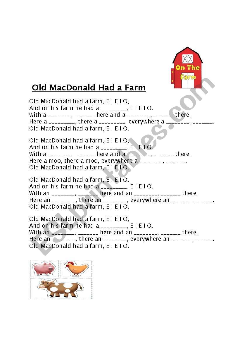Old MacDonald Had a Farm worksheet