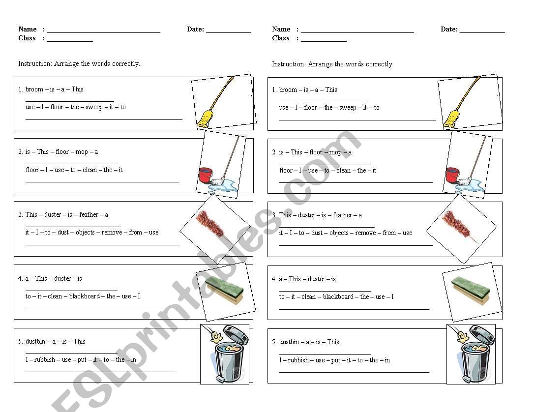 Classroom Cleanliness worksheet