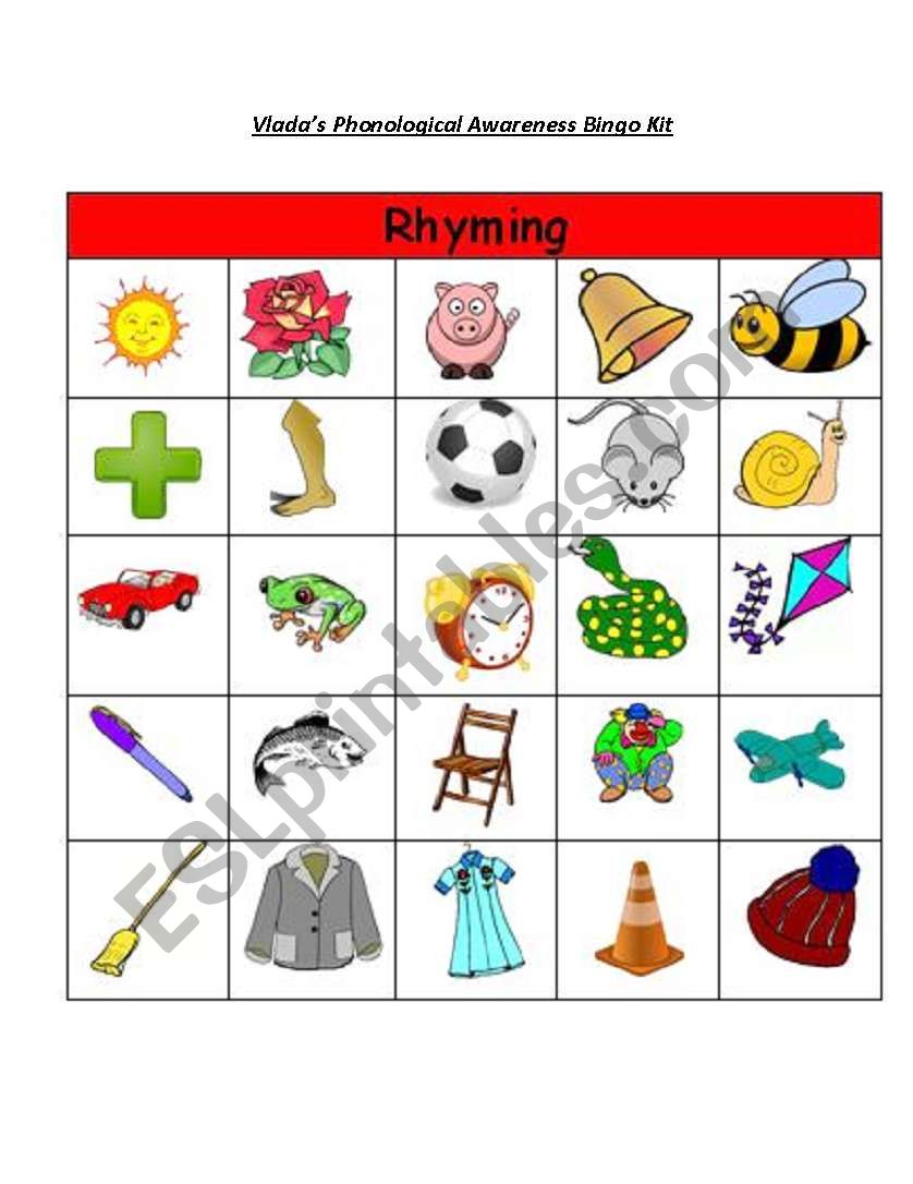 Rhyming words bingo worksheet