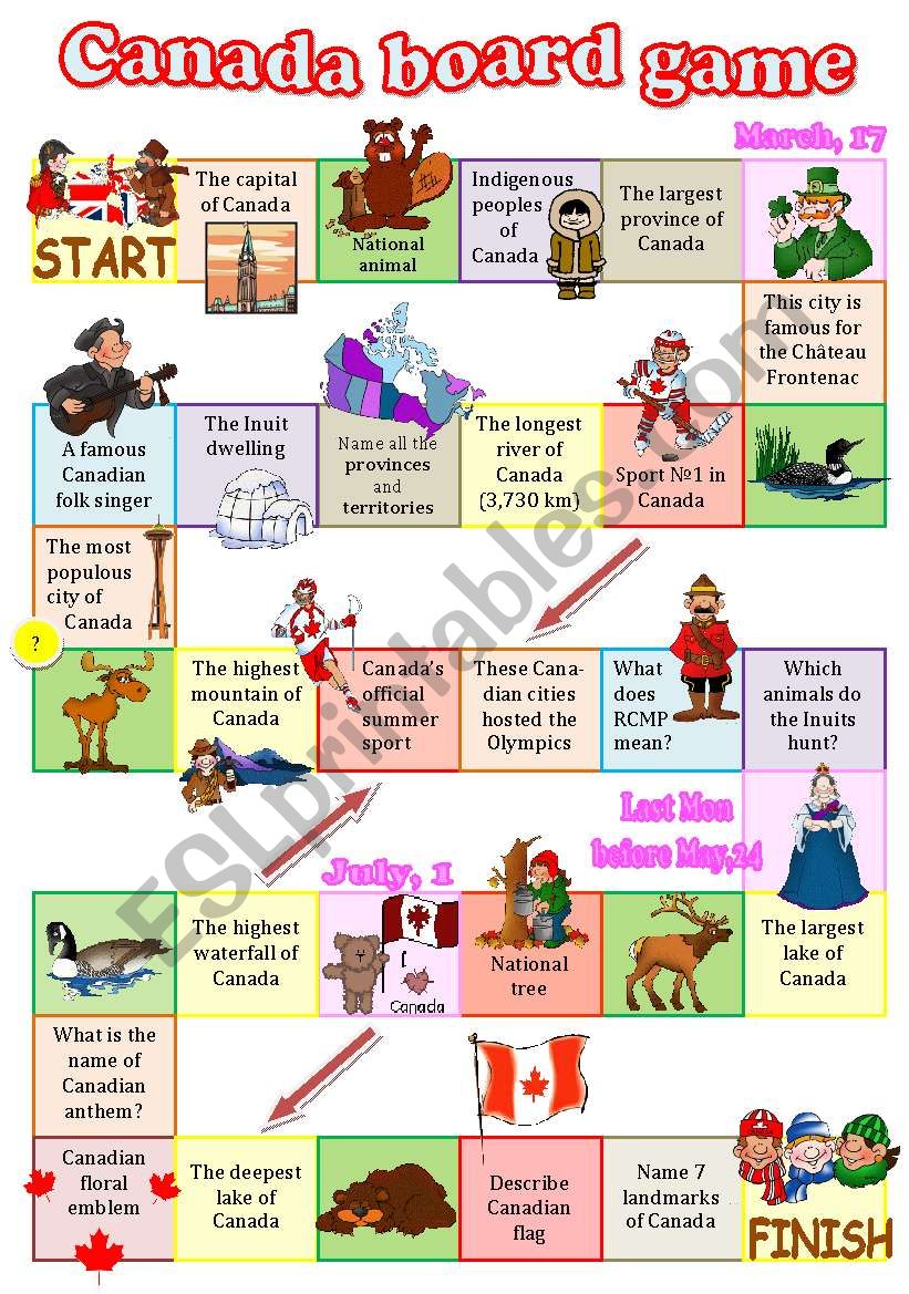 Canada board game worksheet