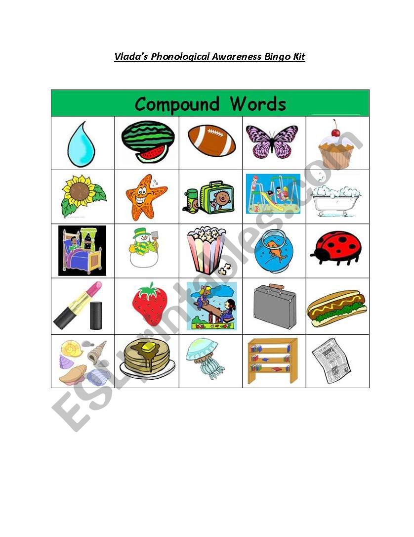 Compound words bingo worksheet
