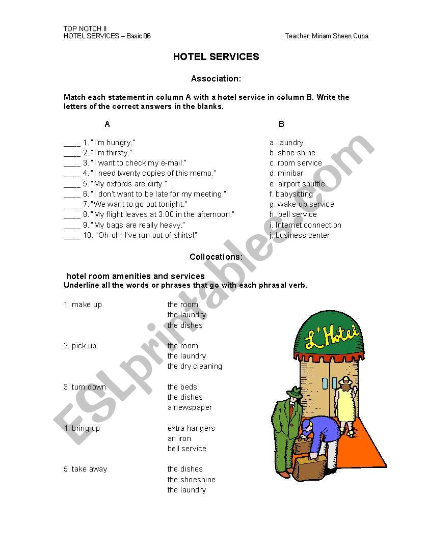 HOTEL SERVICES worksheet